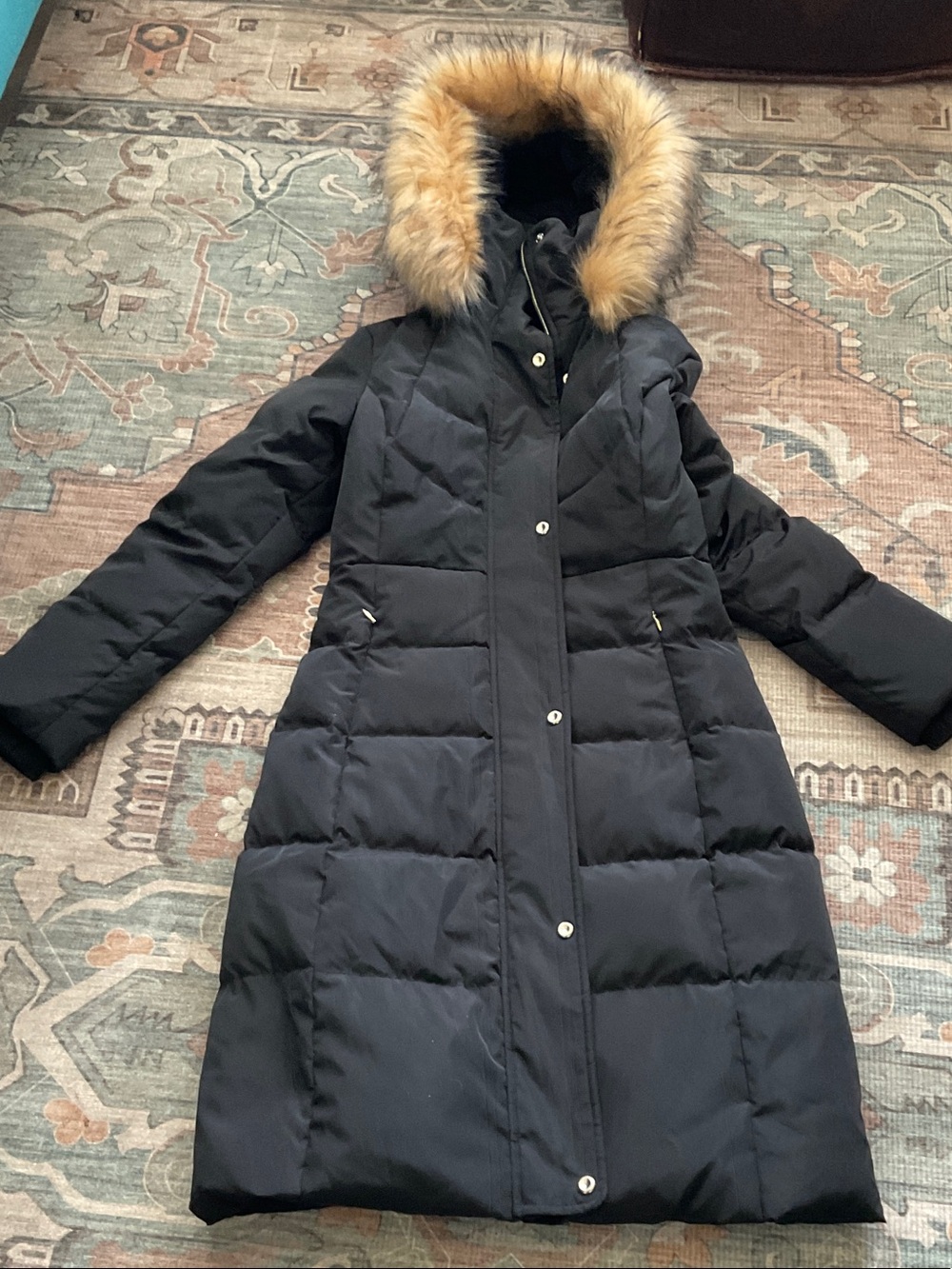 Karl Lagerfeld Black Long Hooded Quilted Puffer Coat